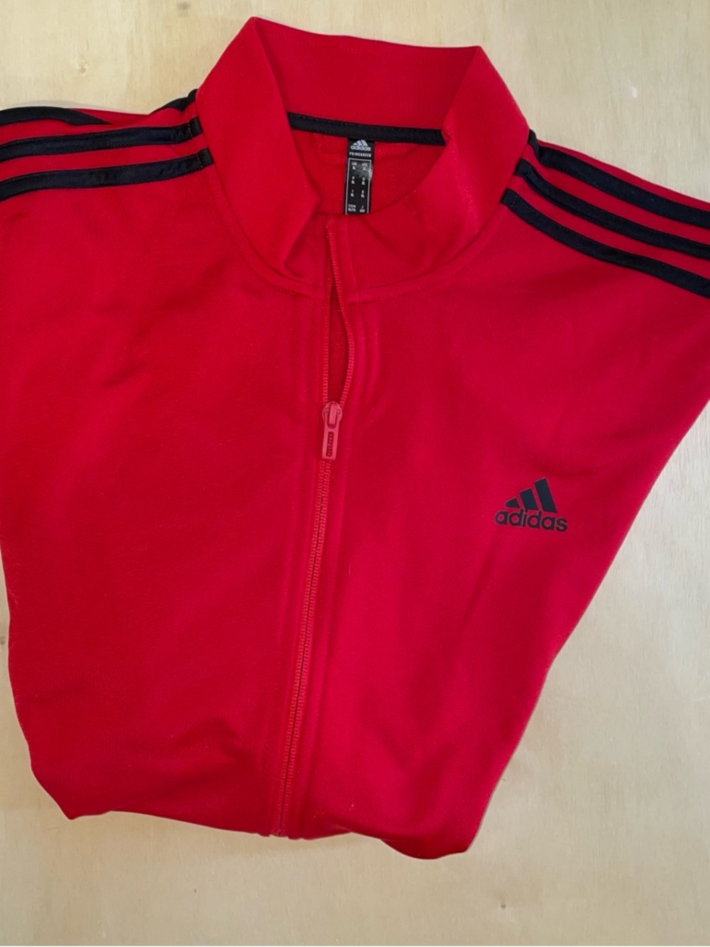 Adidas Men’s XL Tricot Red Track Jacket with Black Stripes